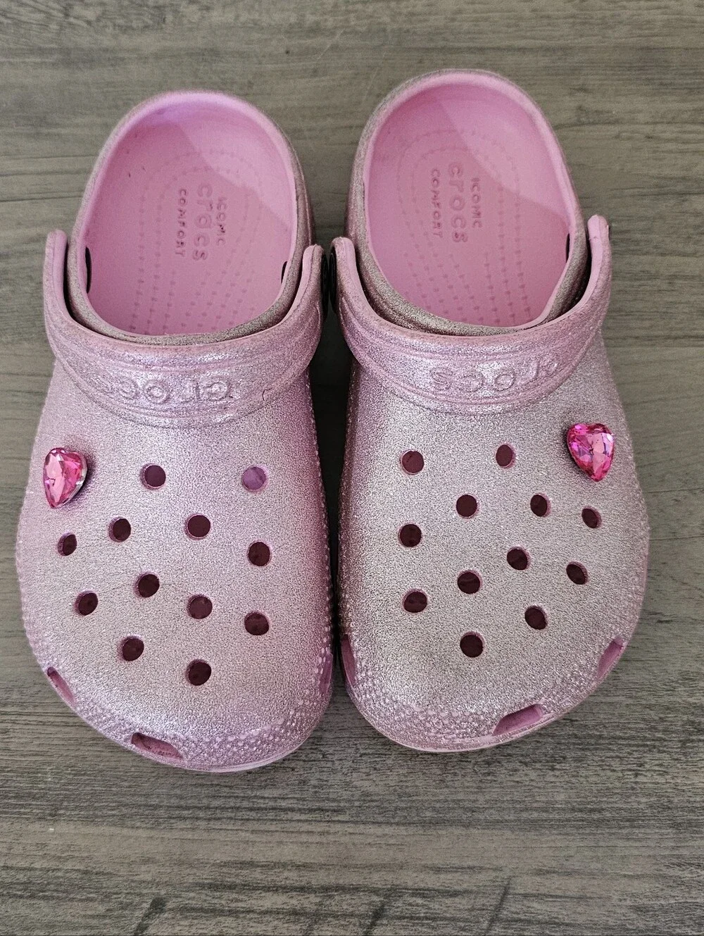 CROCS Kids Glitter Heart Charm Clog Pink Toddler Girl C 12